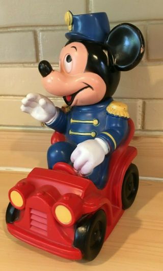 1977 VINTAGE WALT DISNEY MICKEY MOUSE DRIVING RED CAR PIGGY BANK no stopper 2