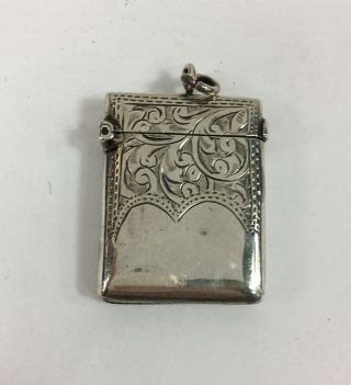 Antique 1902 Arthur Cook Solid Silver Vesta Case Match Safe 4.  3cm In Height