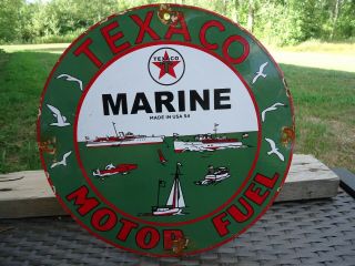 Old Vintage 1954 Texaco Marine Motor Fuel Porcelain Gas Pump Sign Gasoline