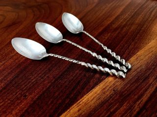 Whiting Mfg.  Co.  3 19thc Sterling Silver Demitasse Spoons Square Twist No Monos