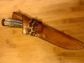 Custom Hand Forged Damascas Hunter Stag & Horn Knife,  Signed Craig Stekette,  Usa
