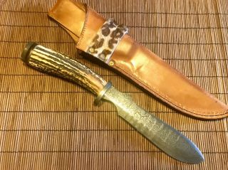 Custom Hand Forged Damascas Hunter Stag & Horn Knife,  Signed Craig Stekette,  USA 3