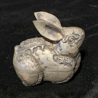 Old Southeast Asian Silver Repoussé Bunny Rabbit Betel/lime Container.