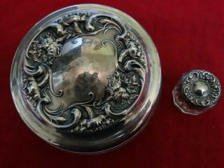 Pair Antique Art Nouveau Sterling Silver Tops Dresser Jars By R.  Wallace & Sons