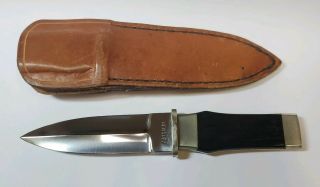 Rare Vintage Hensley Wood Handle Boot Knife With Leather Sheath