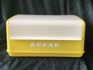 Vintage Retro Lustro Ware Bread Box Yellow & White Plastic No.  20 - B Made In Usa