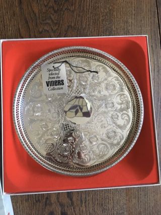 Viners Silver Plated Chased Gallery Tray Alpha Plate & Label