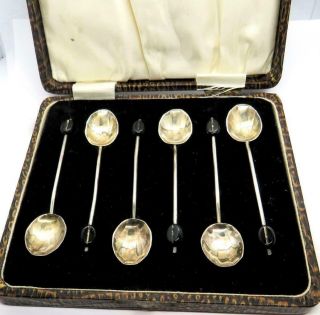 Antique Boxed Set Of 6 Silver Coffee Spoons Hallmarked Birmingham 1927