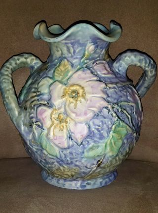 Vintage Weller Pottery Silvertone Twist Handled Vase
