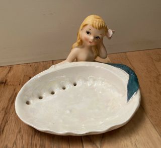 Vintage Ceramic Pottery Mermaid Soap/candy Dish Mid Century Modern Mcm Signed Jj
