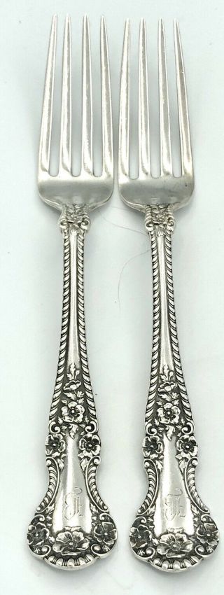 Qty 2 Gorham Sterling Silver Cambridge 7 - 3/4” Dinner Forks With “b” Mono