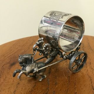 Meriden 214 Silver Plated Figural Napkin Ring - Bucking Horse With Cart