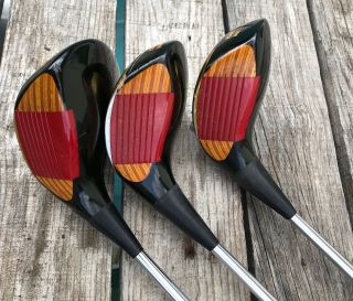 3 Vintage Ping Golf Clubs.  Eye 2 - Driver 1,  3,  7 Wood.  Zz Lite Steel Shaft.