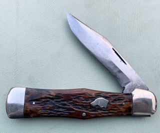 Early Ka - Bar Union Cut Co Olean Dogs Head Folding Hunter Knife