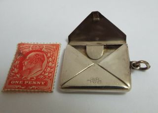 Lovely English Antique 1907 Solid Silver Novelty Envelope Stamp Case