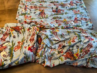 Nick & Nora Cowboy Vintage Western Queen Size Jersey Sheet Set 2 Pillow Cases