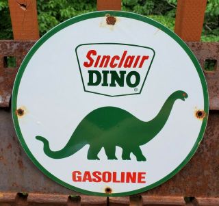 Old Rare Vintage Sinclair Gasoline Porcelain Gas Pump " Dino " Advertising Sign