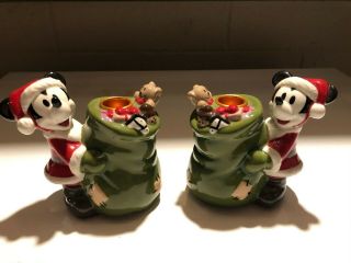 Disney Mickey Mouse Santa Candlestick Holders 2 Piece Ceramic