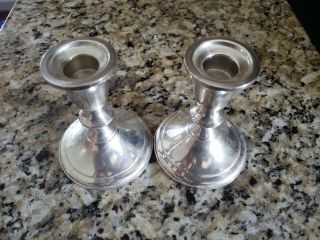 Vintage Pair Crown Sterling Silver Candlestick Candle Holders Weighted