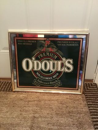 Vintage Odouls Non Alchoholic Brew Mirror Bar Sign Man Cave Anheuser - Busch 19x16