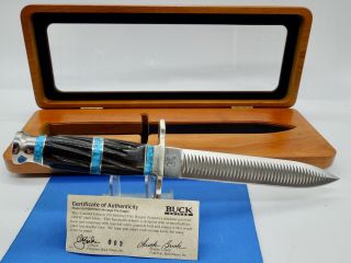 Rare Buck Custom 976 Heritage File Dagger Twisted Buffalo Turquoise Fixed Knife