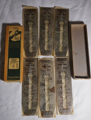 Vintage Box Of 6 Stanley Bailey 2 Inch Single Plane Irons (blades) Still