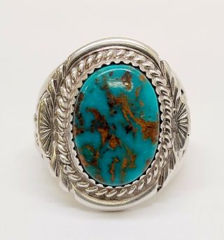 Vintage Navajo Red Mesa Signed Thomas Byrd Turquoise Sterling Silver Ring Sz 9