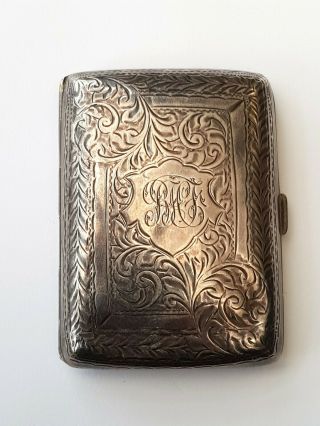 Antique/vintage - Small Solid Silver Ornately Engraved Cigarette Case - B 
