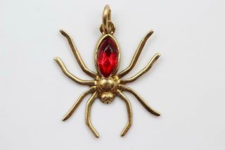 Vintage Estate 10k Solid Yellow Gold Red Stone Spider Pendant Charm