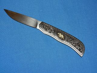 Ron Gaston Folding Knife,  Engraved & W/ Gold Bears
