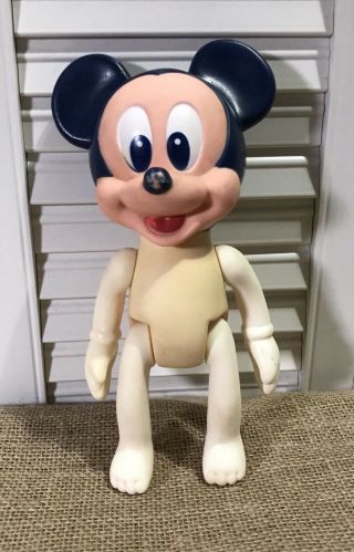 Vintage Disney Mickey Mouse Baby Doll Plastic Vinyl Jointed 1984 Arco No Clothes