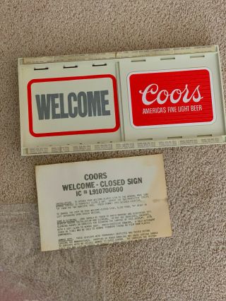 Vintage Coors Beer 2 - Sided Sliding Sign Welcome Closed Thank You,