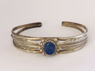 Vintage Lapis Lazuli Sterling Silver Navajo Native American Indian Cuff Bracelet