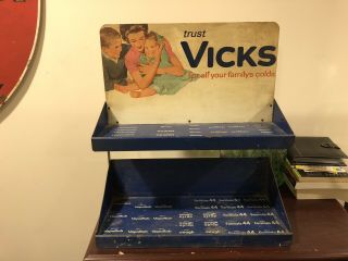 Vintage Metal Vicks Medicine Store Display Rack Sign Vaporub Cough Syrup Sinex,