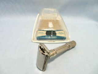 Vintage 1960 (f - 3) Gillette Fat - Boy Adjustable Safety Razor Set W/extra Blades