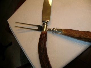 John Hasselbring Jh Sterling & Deer Antler Carving Knife & Serving Fork Set