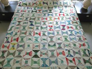 Vintage All Cotton Hand Pieced Spools Quilt Top; 80 " X 67 " ; Good