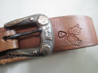 Vintage Sterling Silver 10K Gold ranger belt buckle on tooled leather belt sz 40 2