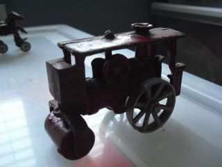Vintage 1930s Cast Iron Red Steam Roller 3 1/2 " Long