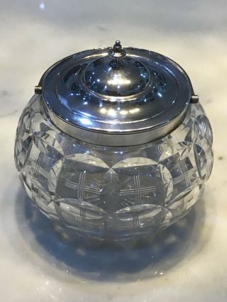 An Antique Cut Glass Biscuit Barrel With Sheffield Silver Top 1919