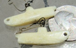 Vintage Carved Eskimo Inuit Domestic Bovine Bone Kayaks Earrings Pendants Charms