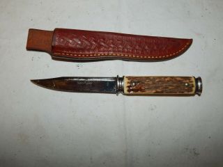 Vintage Kershaw 755 Stag Handle Knife With Originl Sheath 7 1/2 " Inches Long