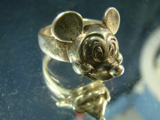 Mickey Mouse Sterling Silver Ring 3d Size 9.  5 Vintage Head Face