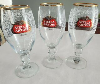 3 Stella Artois Ltd.  Edition Paisley 40cl Chalice Beer Glass Water.  Org Belgium