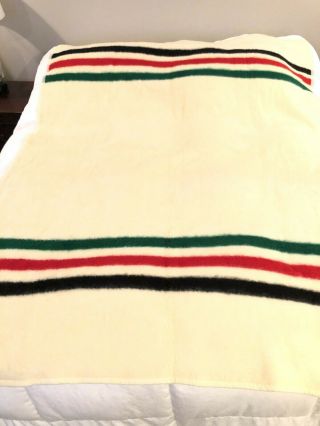 Vintage Biederlack Hudson Bay Style Striped Ivory Soft Blanket Throw 75 " X55 "