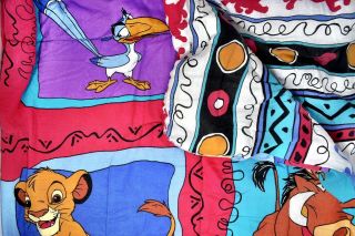 Vintage Disney Lion King Reversible Twin Bed Comforter 2 Flat Sheets 1990s Simba