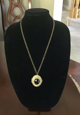 Vintage Rafael Canada Brass Black Stone Locket Necklace