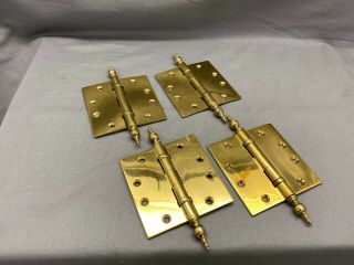 4 Vintage Heavy Duty 4 " Brass Hinges Post Finials Colonial Victorian Hardware