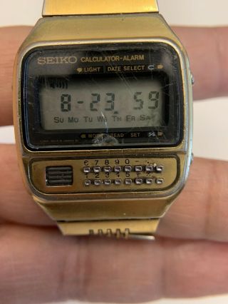 Vintage Seiko C359 - 5019b Stainless Steel Gold Tone Calculator Watch For Repair