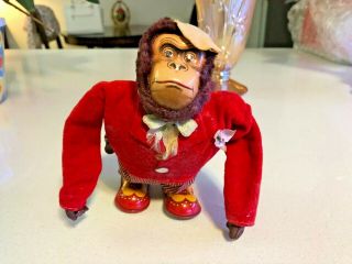 Vintage Wind - Up Toy Monkey With Tin Litho